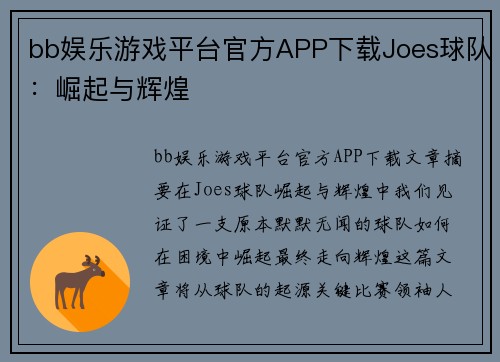 bb娱乐游戏平台官方APP下载Joes球队：崛起与辉煌